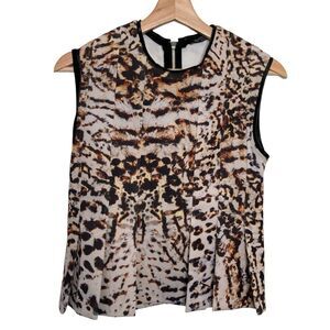 Zara W&B Collection Shirt Women Medium Leopard Print Sleeveless Zip Up Vest Top